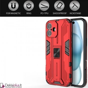 Šarvuotas dėklas su kojele - raudonas (Apple Iphone 16 Plus) Šarvuotas dėklas su kojele - raudonas (Apple Iphone 16 Plus)
